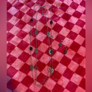 Black and silver necklace earrings set